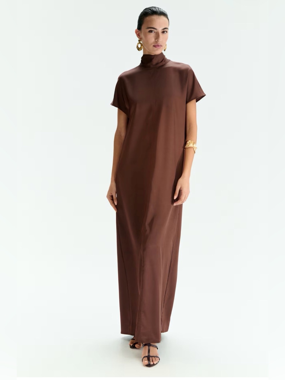 H&M Brown Maxi Dress with High Neck